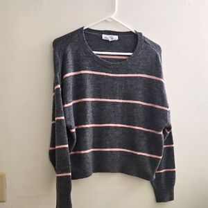 XS Gray and‎ Pink Striped Women's Sweater